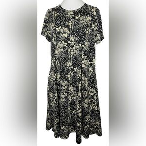 LuLaRoe Small Jessie Aline Swing Dress Black Floral Polka Dot Shirt Dress pocket